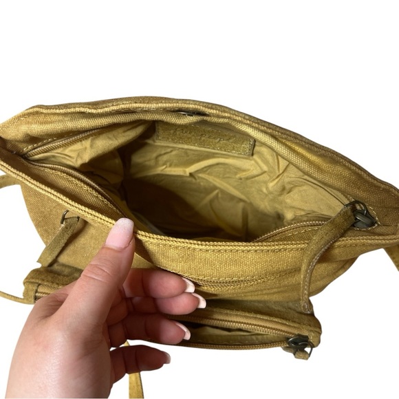 FREE PEOPLE Joni Crossbody Canvas Suede Bag Yellow Distressed Adjustable Purse - Picture 8 of 10